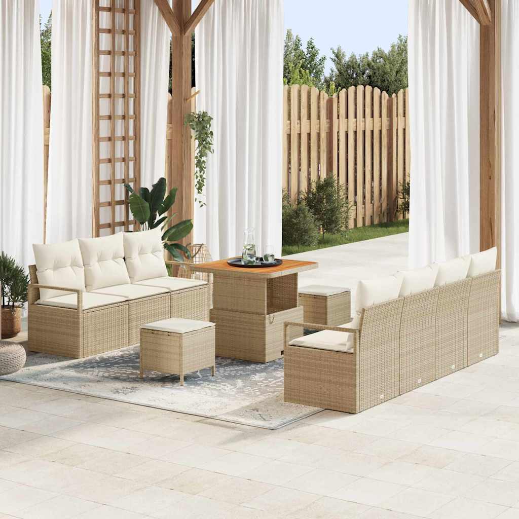vidaXL Conjunto de sofás de jardín 10 uds. Beige ratán sintético
