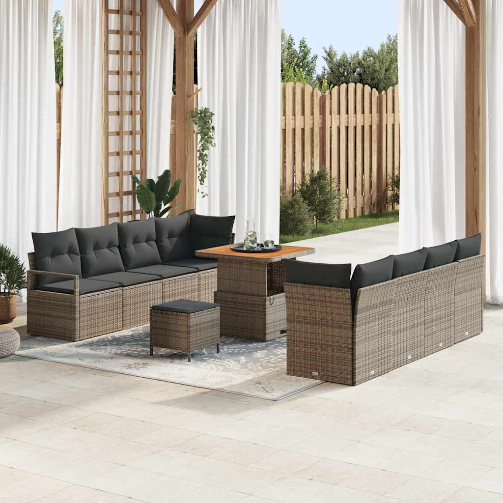 vidaXL Conjunto de sofás de jardín 11 uds. Gris ratán sintético