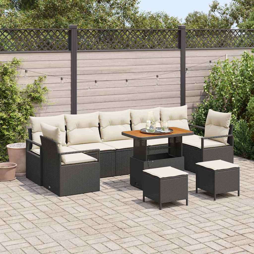 vidaXL Conjunto de sofás de jardín 10 uds. Negro ratán sintético