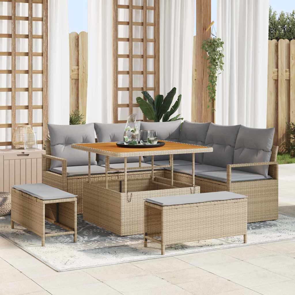 vidaXL Conjunto de sofás de jardín 8 uds. Beige ratán sintético