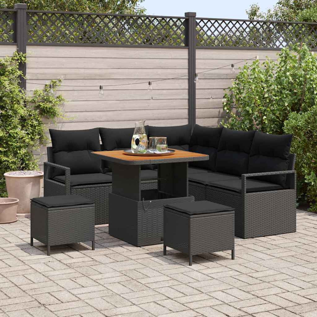 vidaXL Conjunto de sofás de jardín 8 uds. Negro ratán sintético