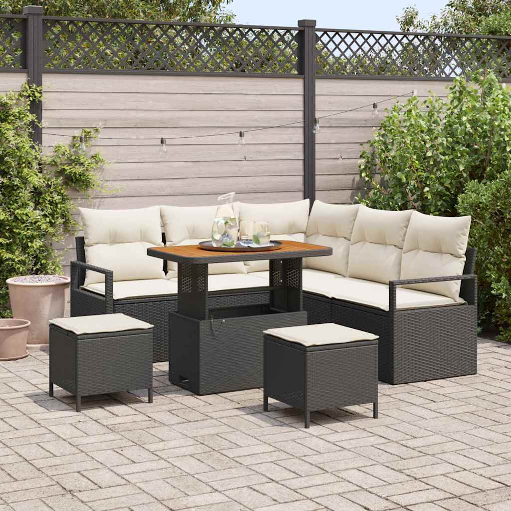 vidaXL Conjunto de sofás de jardín 8 uds. Negro ratán sintético