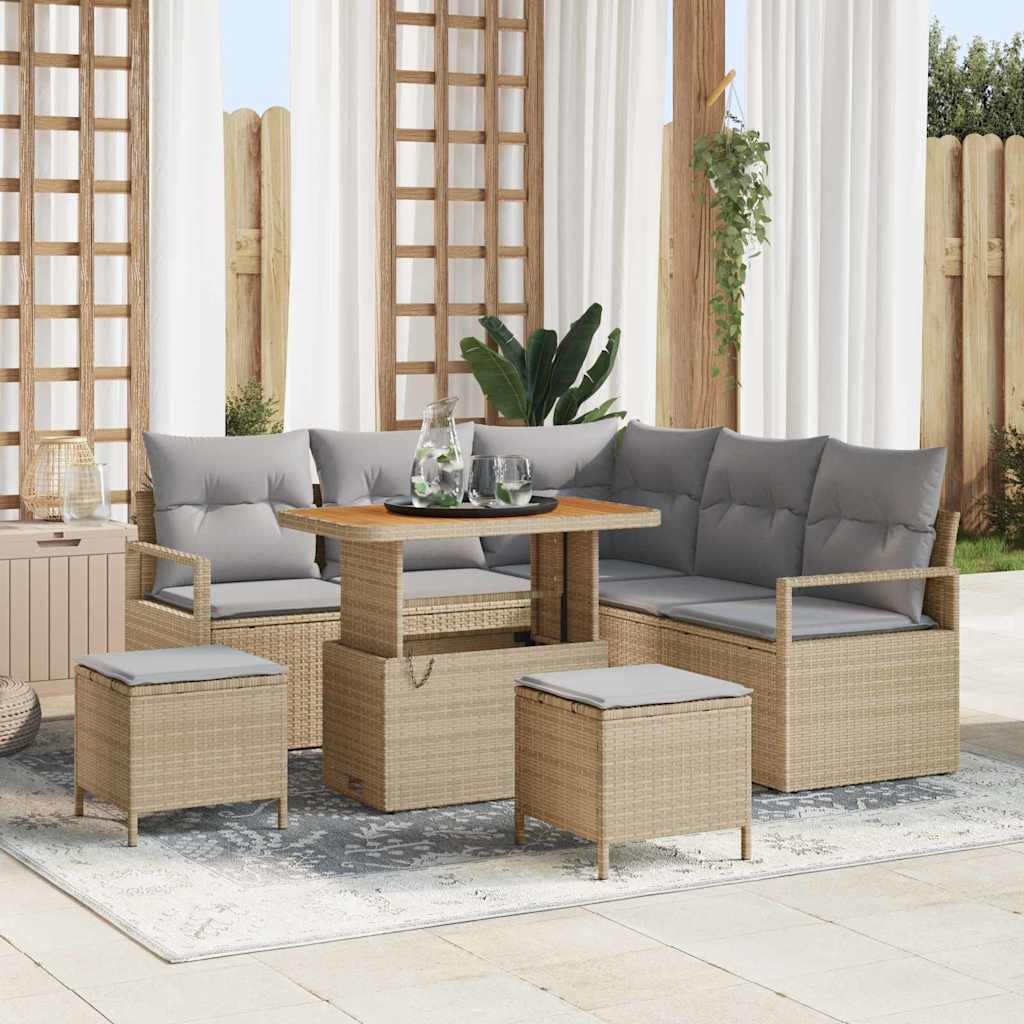 vidaXL Conjunto de sofás de jardín 8 uds. Beige ratán sintético