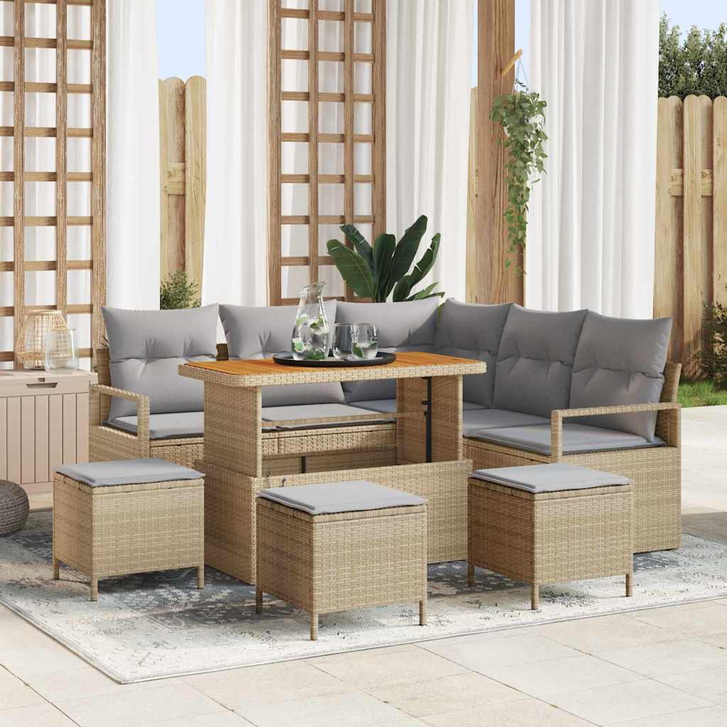vidaXL Conjunto de sofás de jardín 9 uds. Beige ratán sintético