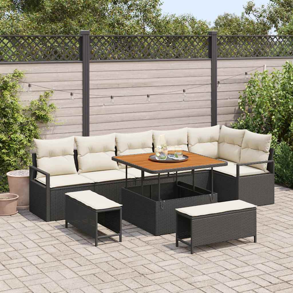 vidaXL Conjunto de sofá de jardín 9 uds. Negro Poliratán