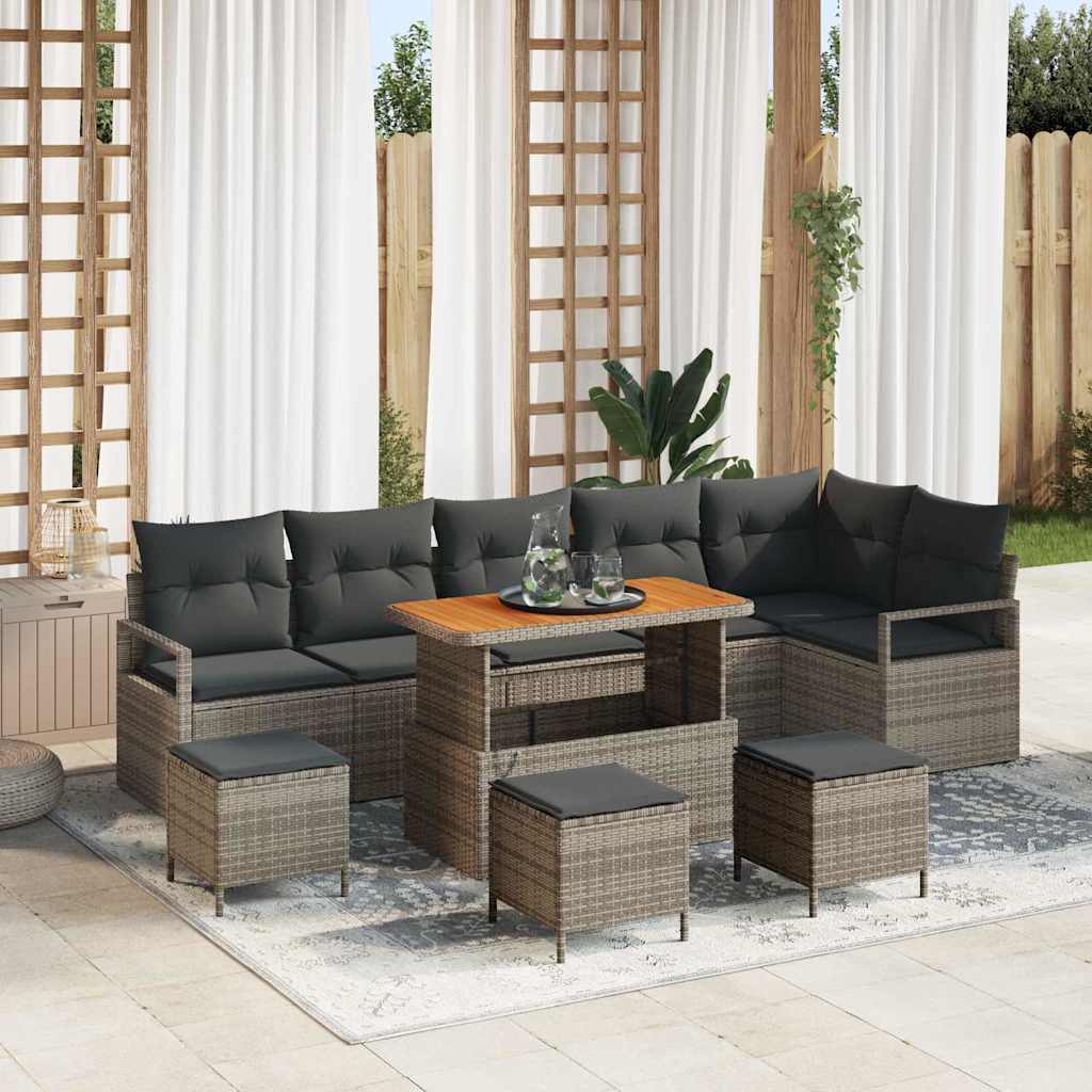 vidaXL Conjunto de sofá de jardín 10 uds. Gris Poliratán