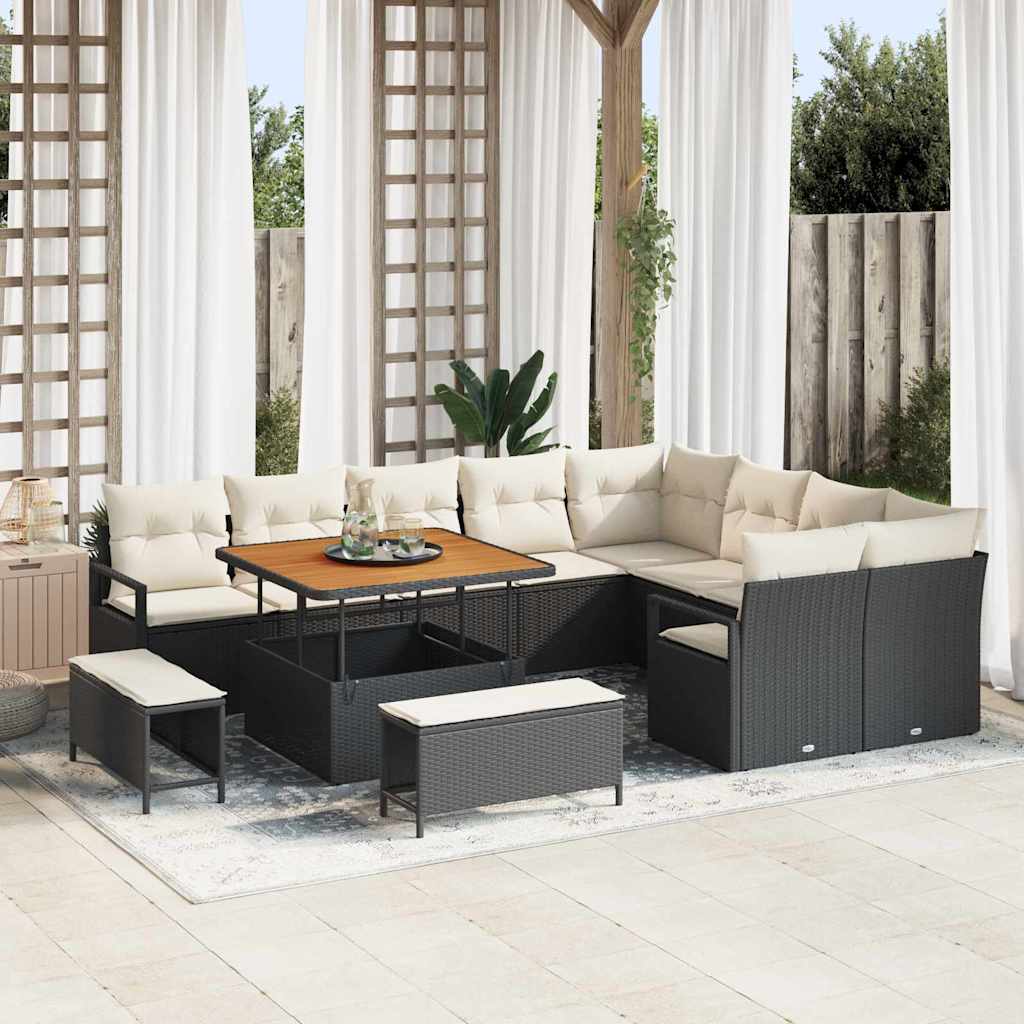 vidaXL Conjunto de sofás de jardín 12 uds. Negro ratán sintético