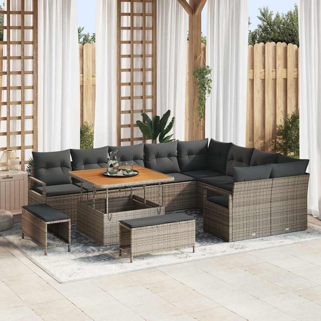 vidaXL Conjunto de sofás de jardín 12 uds. Gris ratán sintético