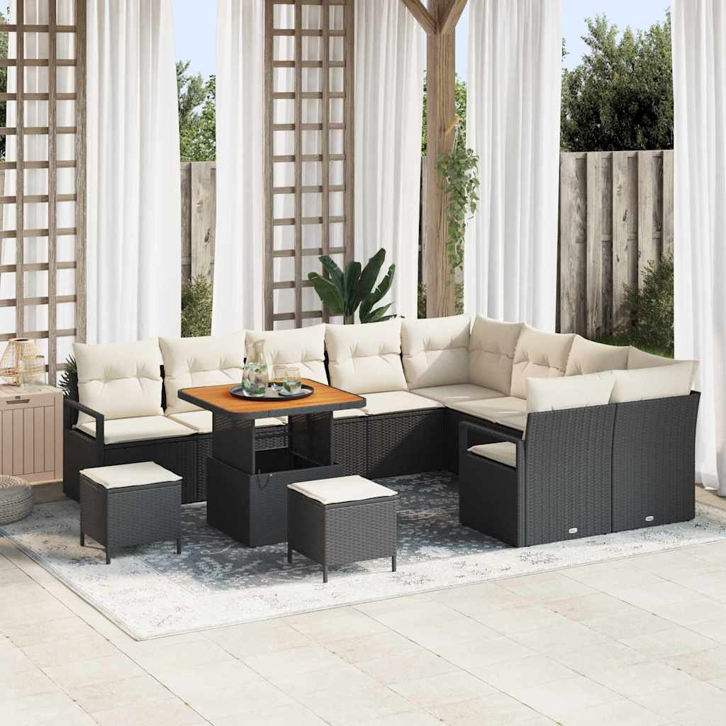 vidaXL Conjunto de sofás de jardín 12 uds. Negro ratán sintético