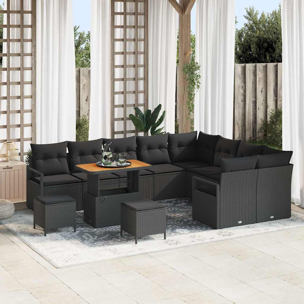 vidaXL Conjunto de sofás de jardín 12 uds. Negro ratán sintético