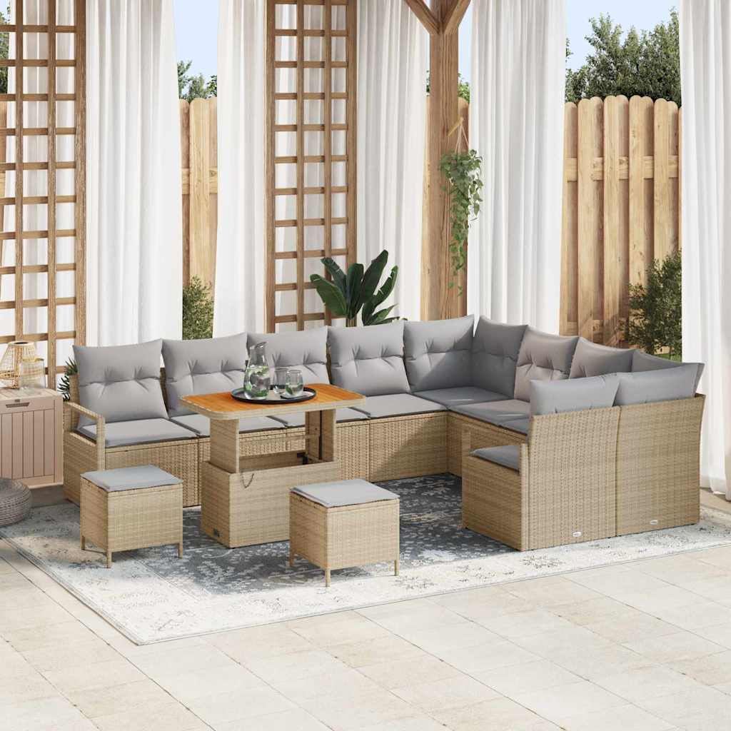 vidaXL Conjunto de sofás de jardín 12 uds. Beige ratán sintético