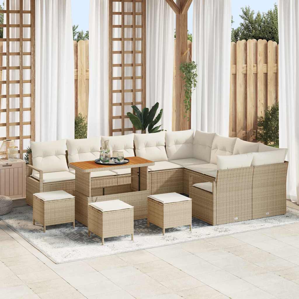 vidaXL Conjunto de sofás de jardín 13 uds. Beige ratán sintético