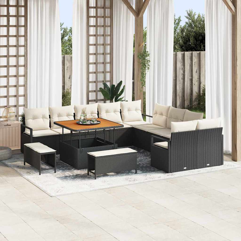 vidaXL Conjunto de sofás de jardín 13 uds. Negro ratán sintético