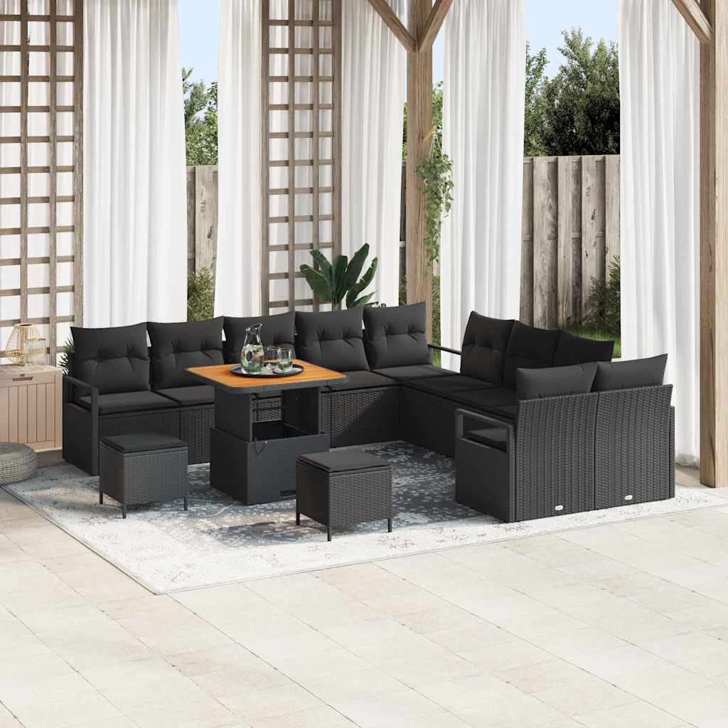 vidaXL Conjunto de sofás de jardín 13 uds. Negro ratán sintético