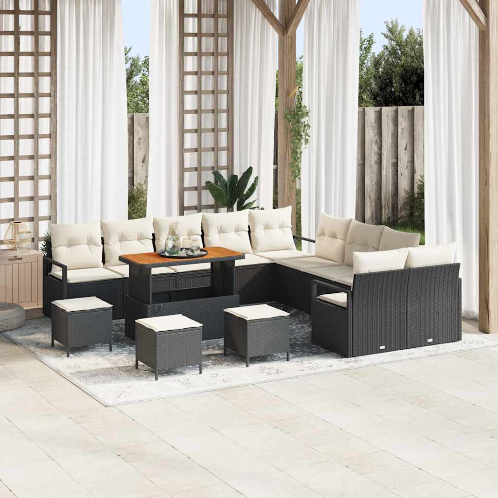 vidaXL Conjunto de sofás de jardín 14 uds. Negro ratán sintético
