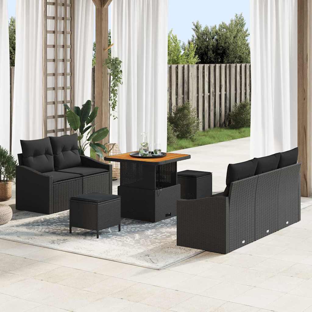 vidaXL Conjunto de sofás de jardín 8 uds. Negro ratán sintético