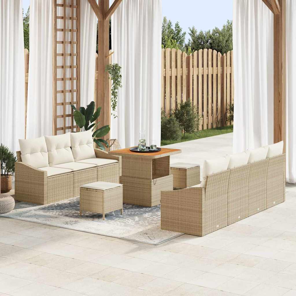 vidaXL Conjunto de sofás de jardín 10 uds. Beige ratán sintético