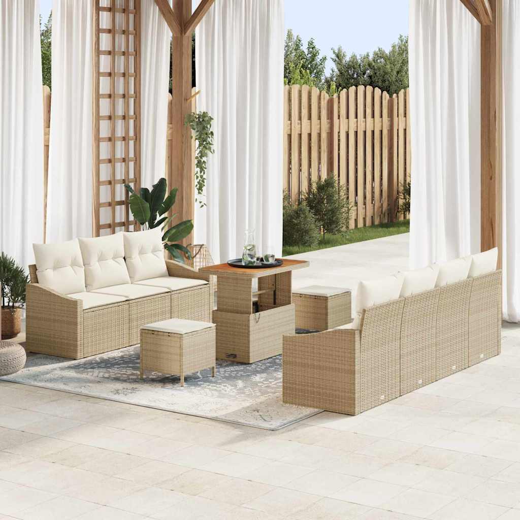 vidaXL Conjunto de sofás de jardín 10 uds. Beige ratán sintético