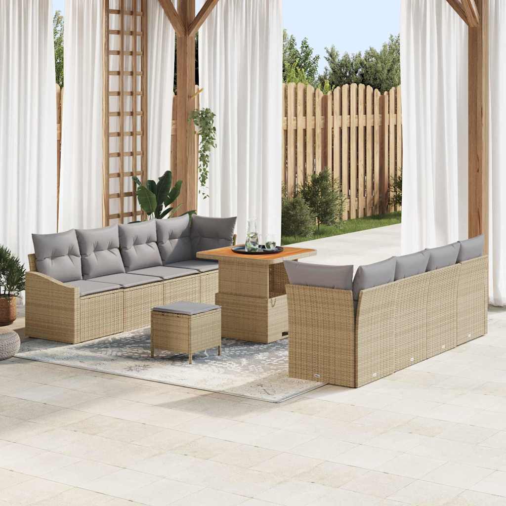 vidaXL Conjunto de sofás de jardín 11 uds. Beige ratán sintético