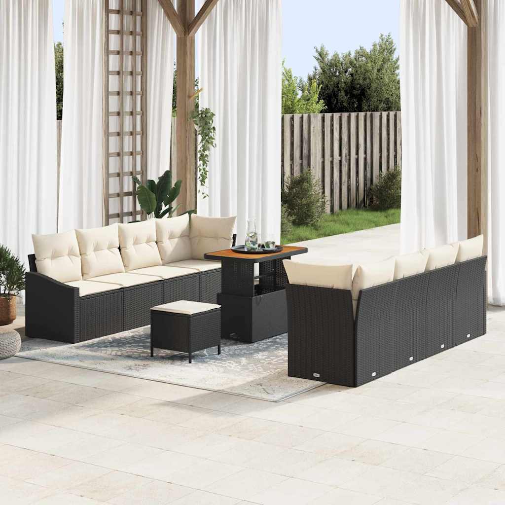 vidaXL Conjunto de sofás de jardín 11 uds. Negro ratán sintético