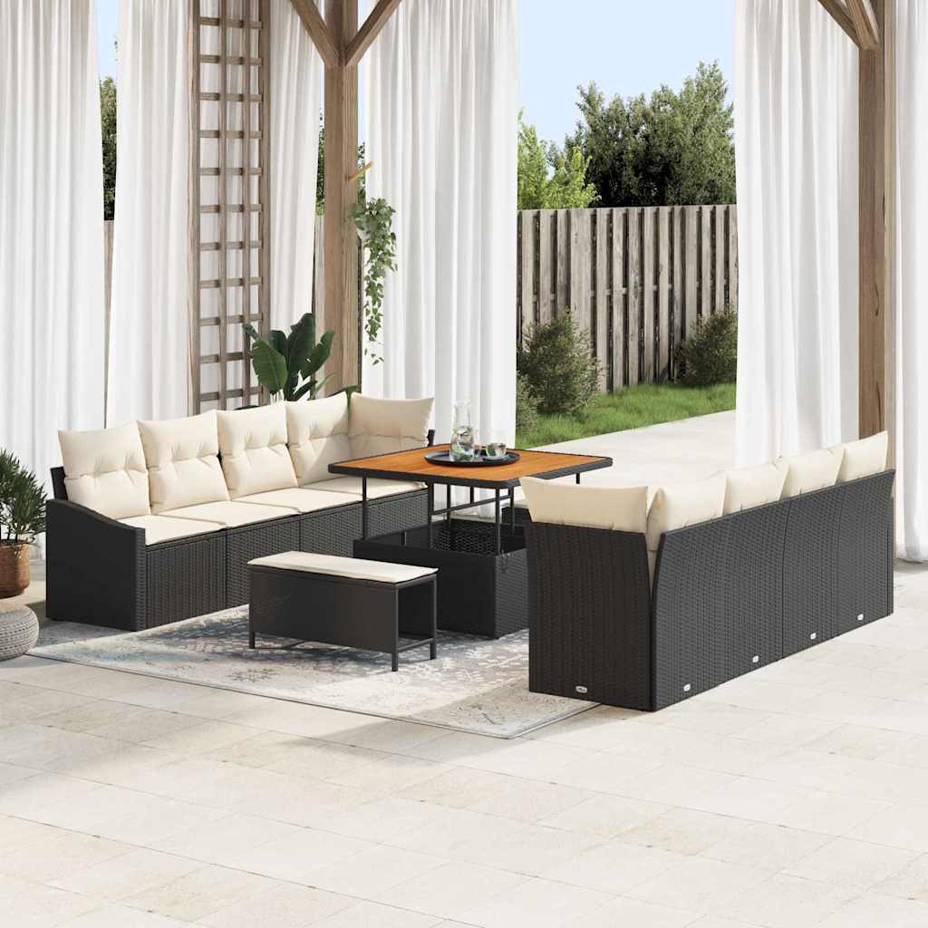 vidaXL Conjunto de sofás de jardín 11 uds. Negro ratán sintético