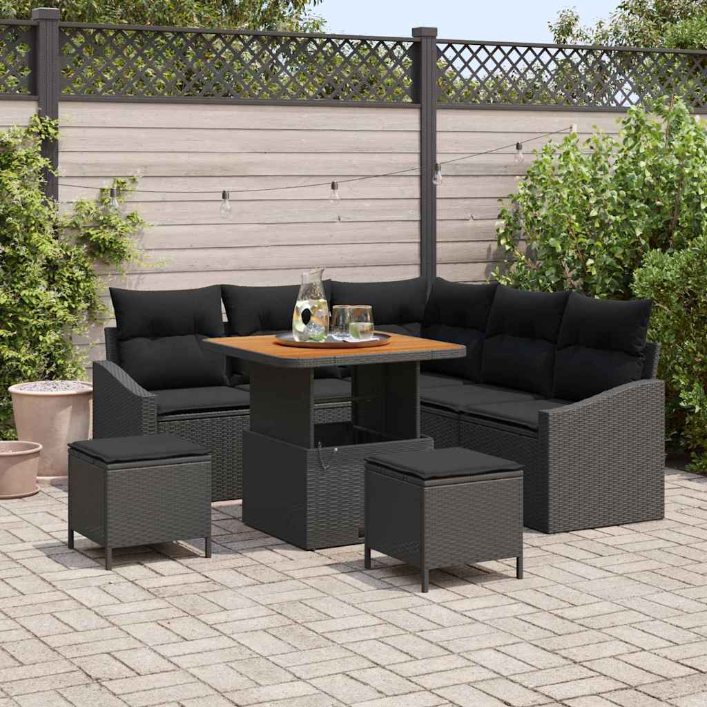 vidaXL Conjunto de sofás de jardín 8 uds. Negro ratán sintético