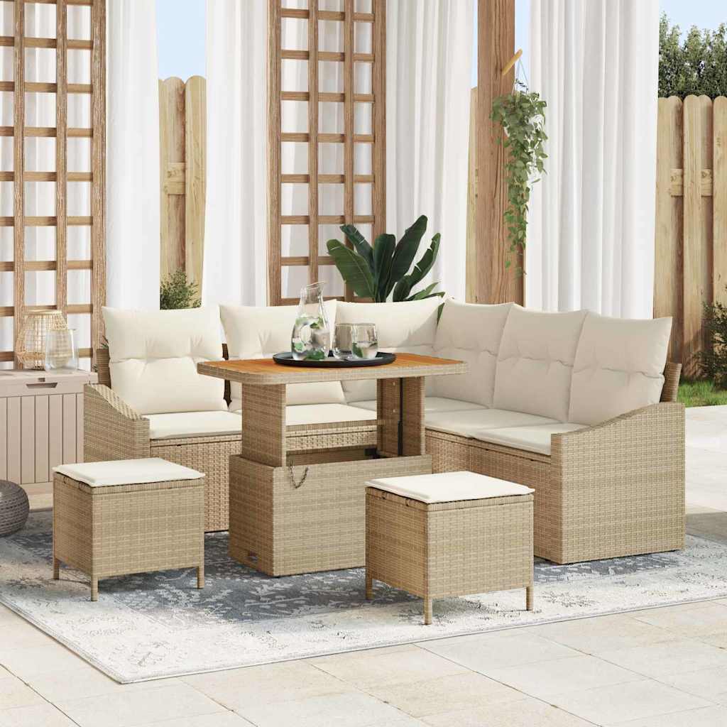 vidaXL Conjunto de sofás de jardín 8 uds. Beige ratán sintético