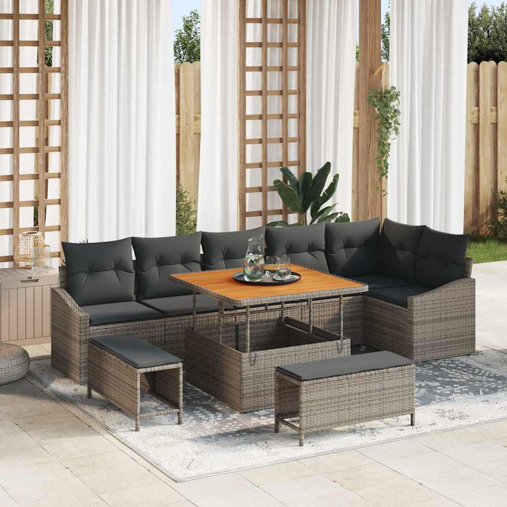 vidaXL Conjunto de sofás de jardín 9 uds. Gris ratán sintético