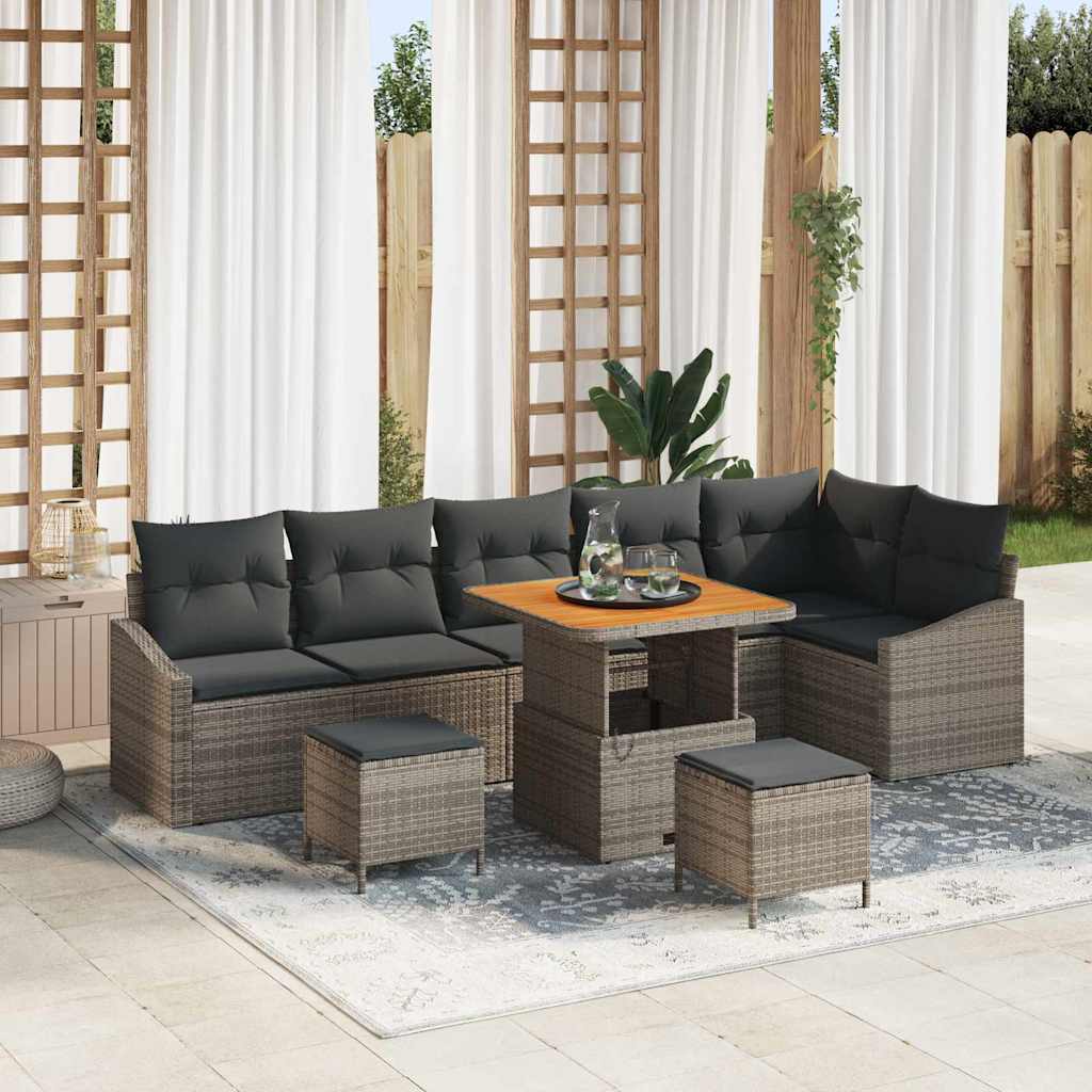 vidaXL Conjunto de sofás de jardín 9 uds. Gris ratán sintético