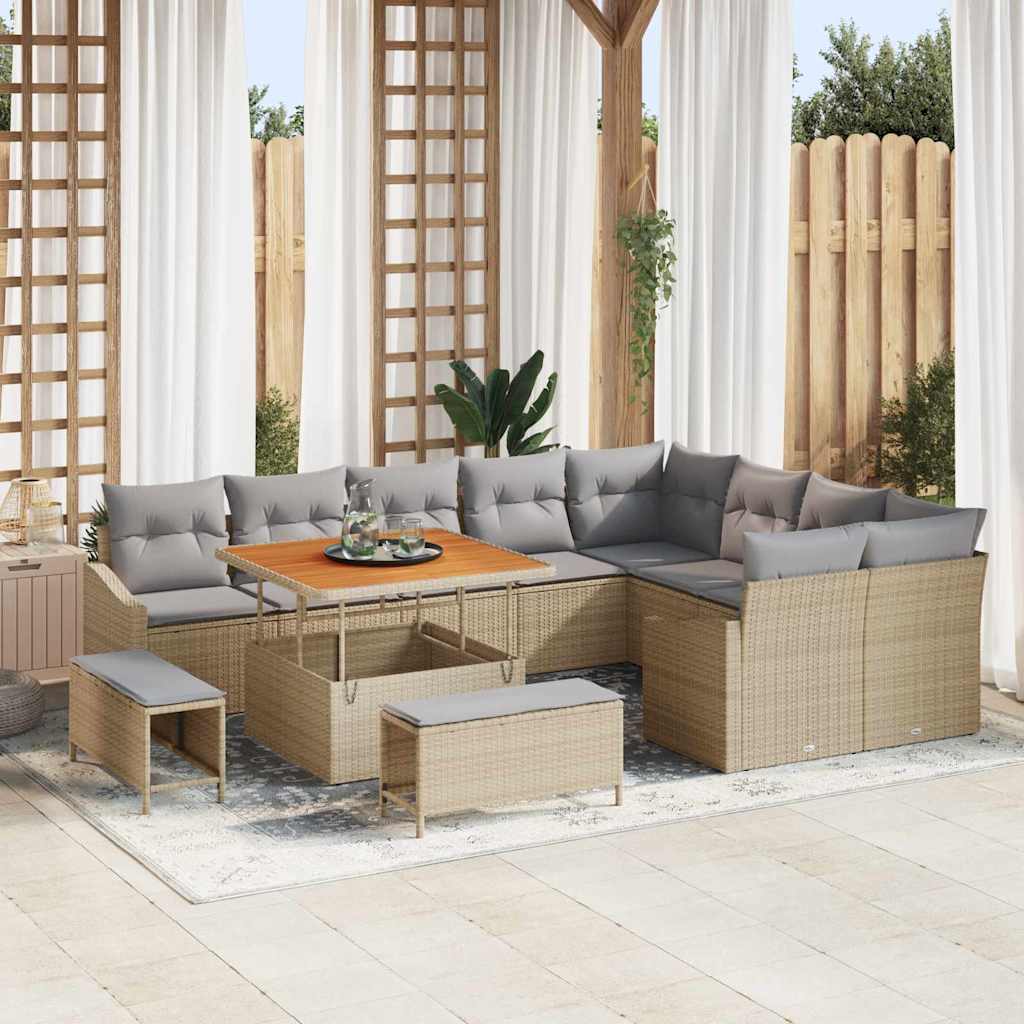 vidaXL Conjunto de sofás de jardín 12 uds. Beige ratán sintético