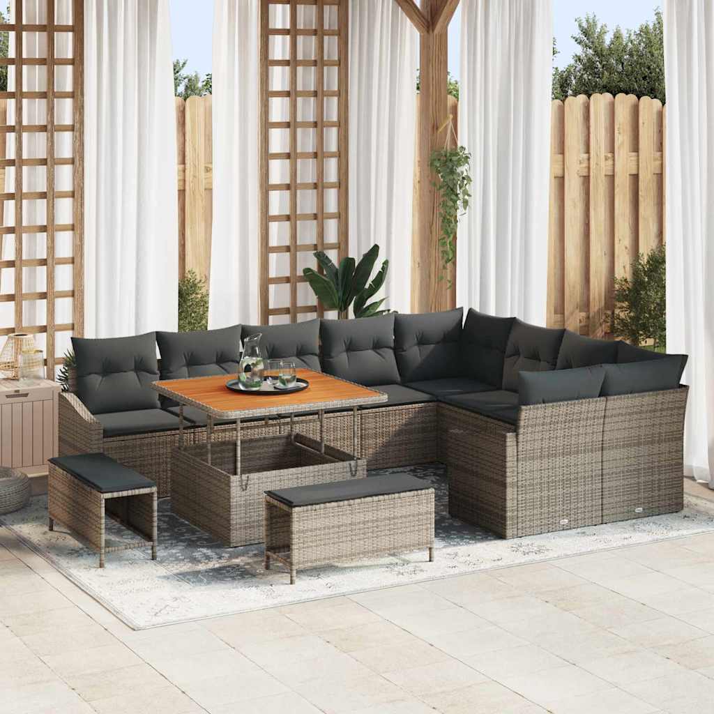 vidaXL Conjunto de sofás de jardín 12 uds. Gris ratán sintético