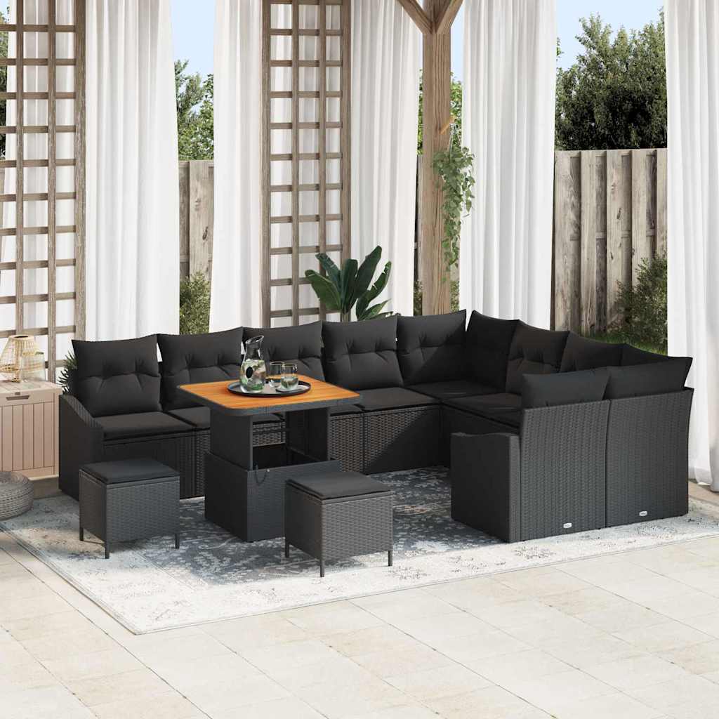 vidaXL Conjunto de sofás de jardín 12 uds. Negro ratán sintético