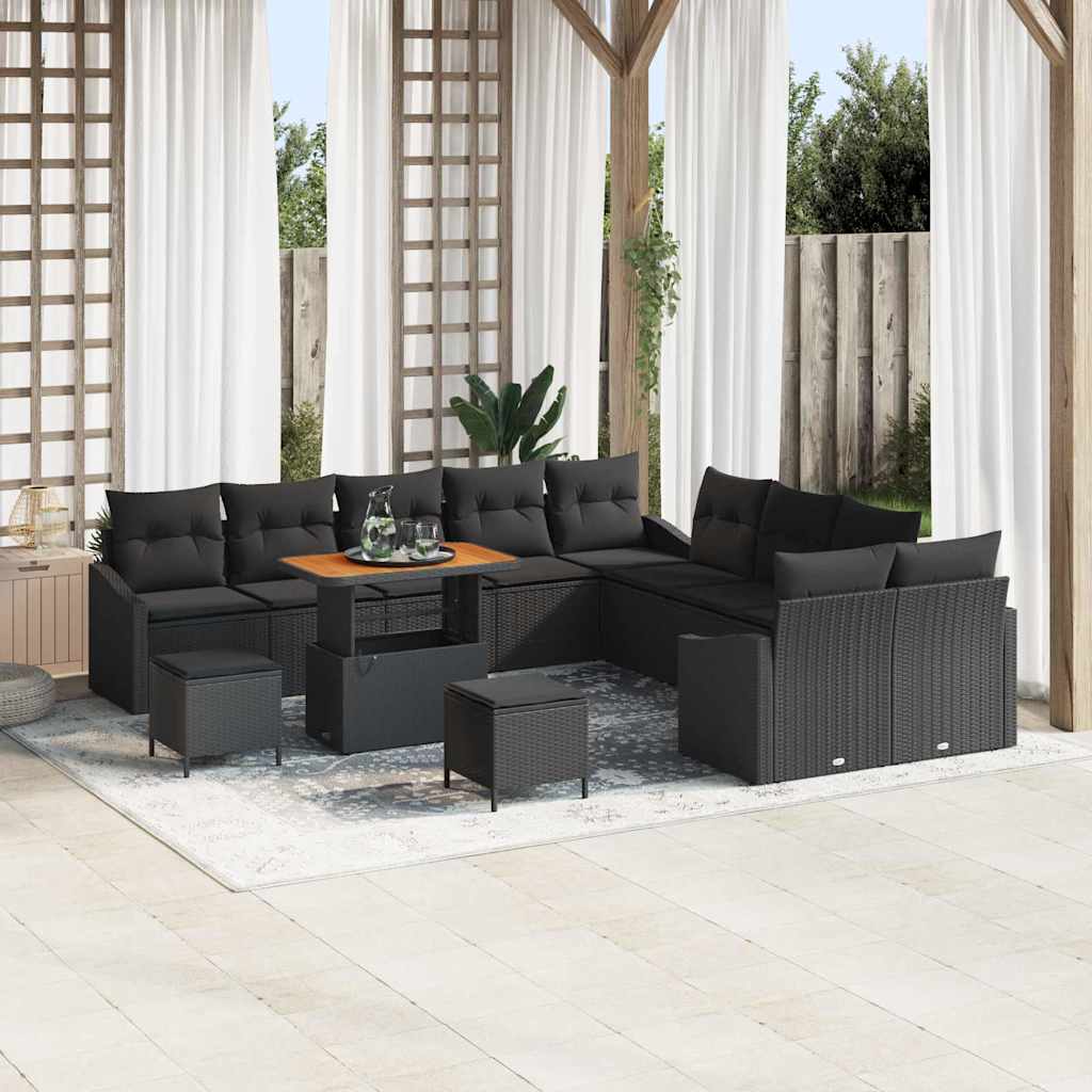 vidaXL Conjunto de sofás de jardín 13 uds. Negro ratán sintético
