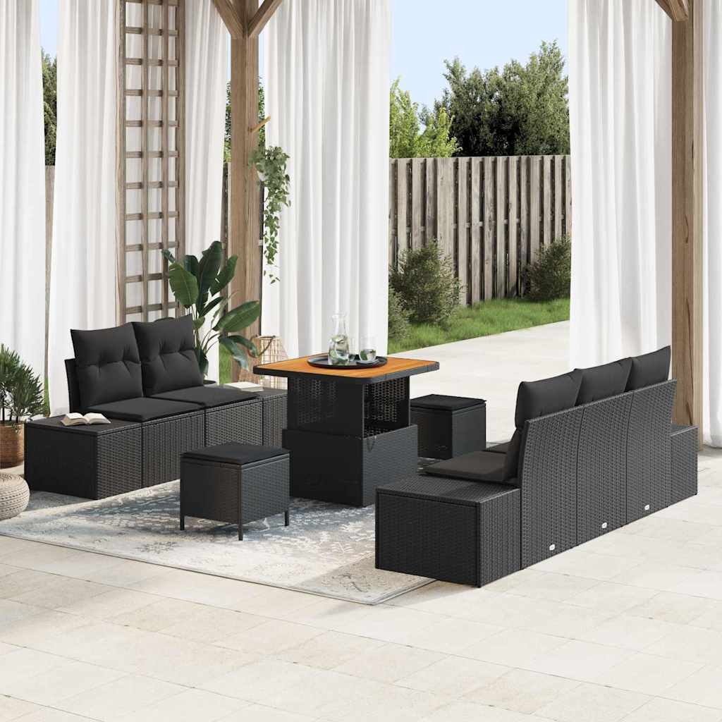 vidaXL Conjunto de sofás de jardín 8 uds. Negro ratán sintético