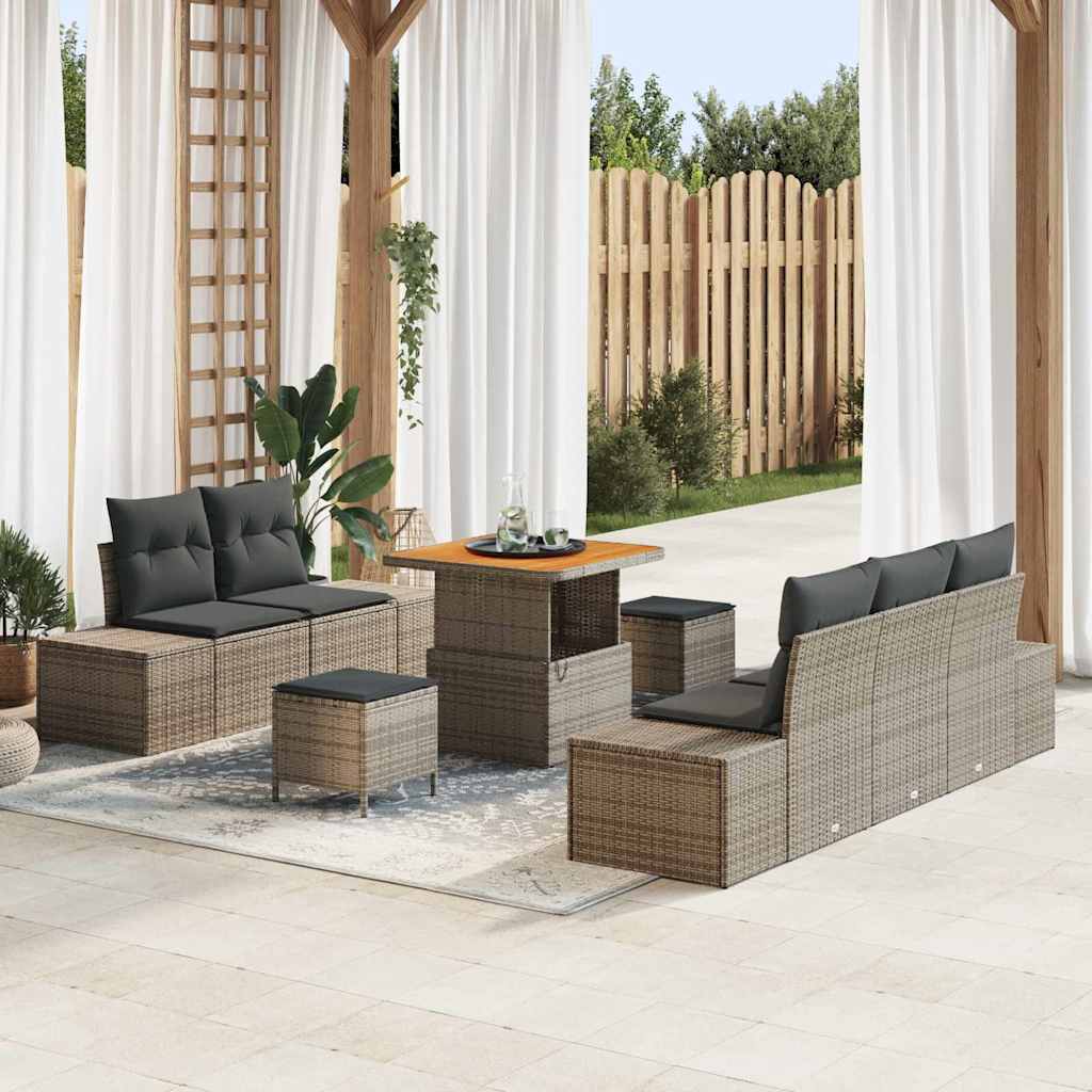 vidaXL Conjunto de sofás de jardín 8 uds. Gris ratán sintético