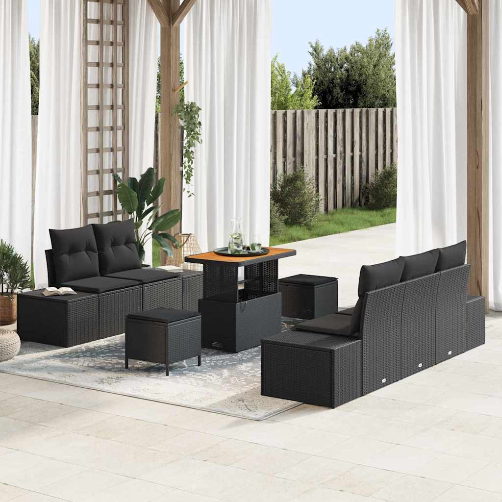 vidaXL Conjunto de sofás de jardín 8 uds. Negro ratán sintético