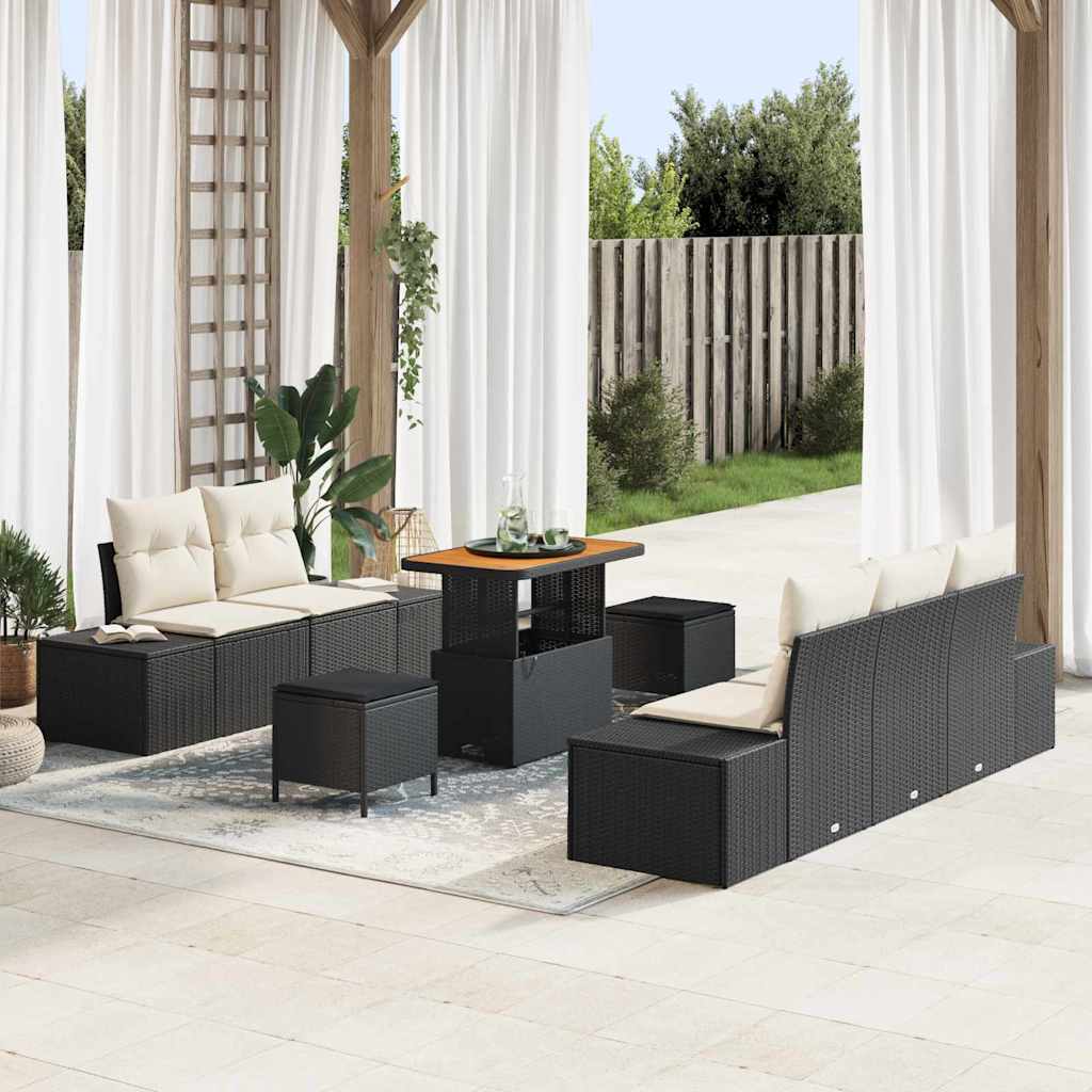 vidaXL Conjunto de sofás de jardín 8 uds. Negro ratán sintético