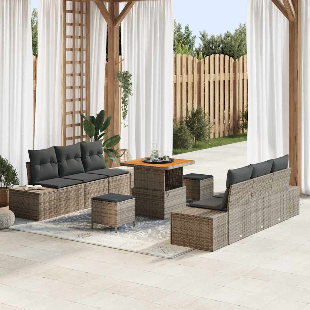 vidaXL Conjunto de sofás de jardín 9 uds. Gris ratán sintético