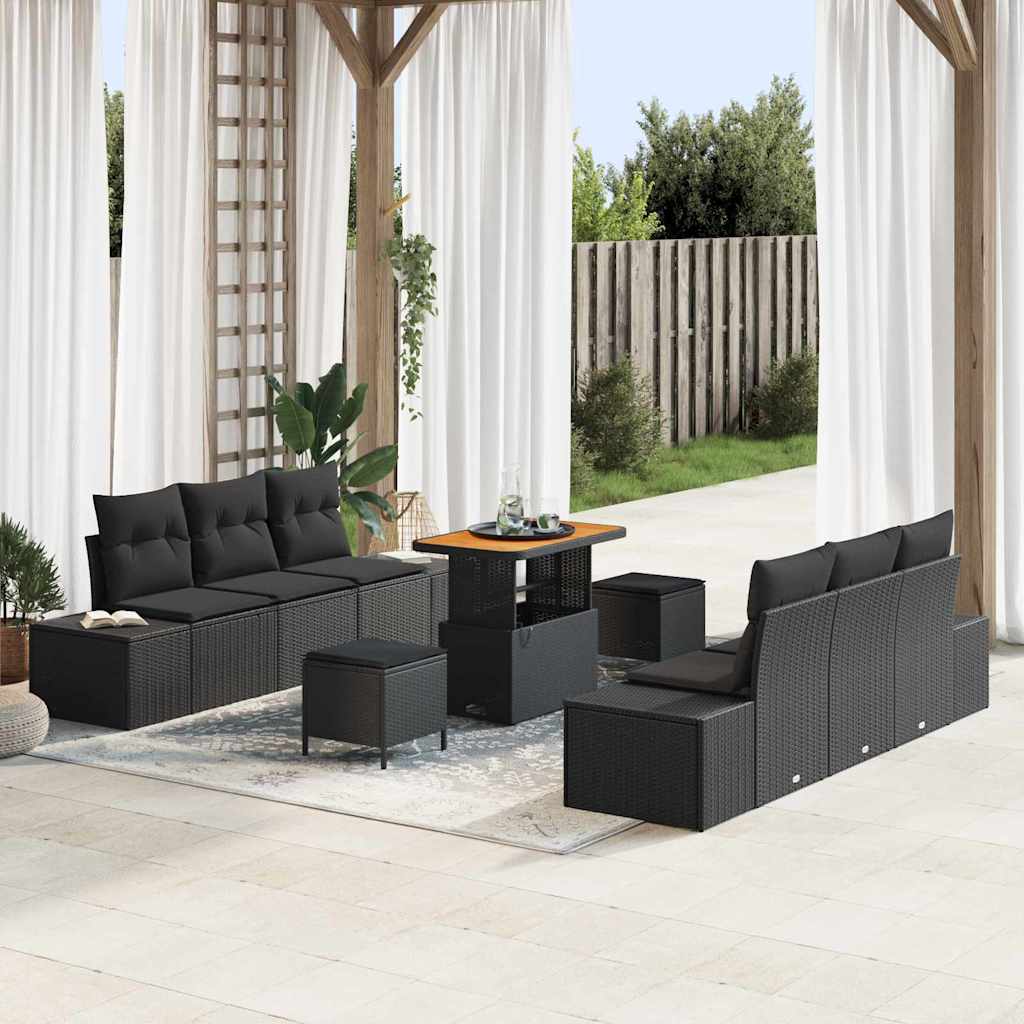 vidaXL Conjunto de sofás de jardín 9 uds. Negro ratán sintético
