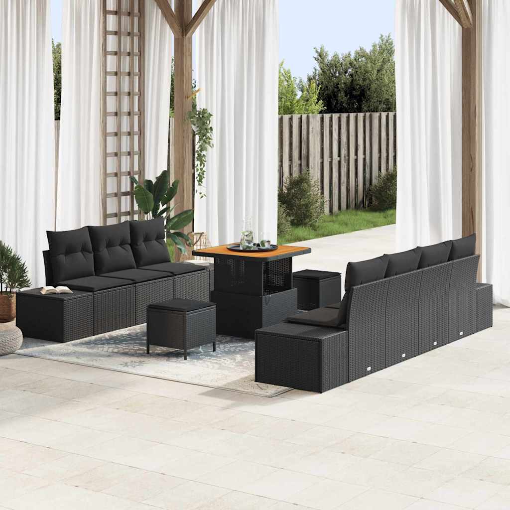 vidaXL Conjunto de sofás de jardín 10 uds. Negro ratán sintético