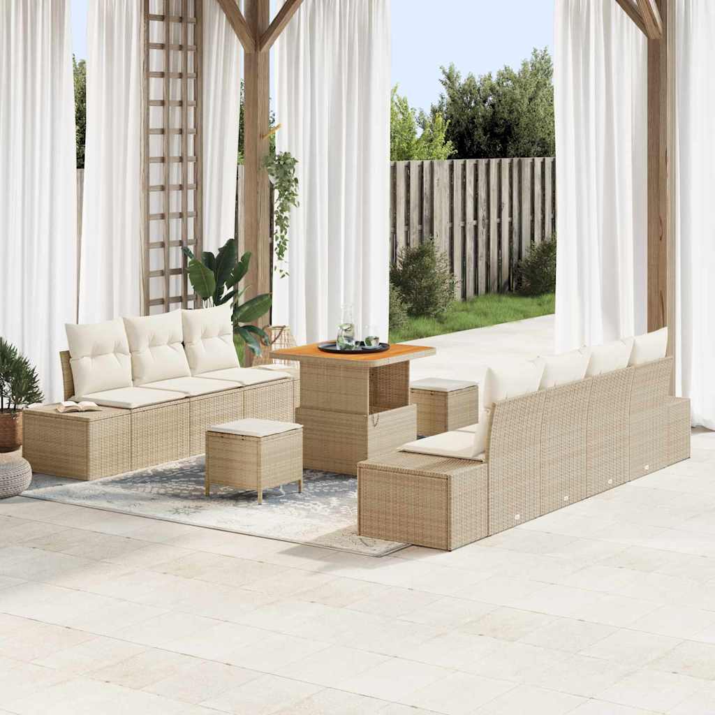 vidaXL Conjunto de sofás de jardín 10 uds. Beige ratán sintético