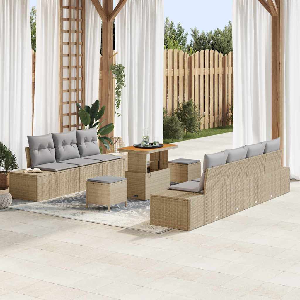 vidaXL Conjunto de sofás de jardín 10 uds. Beige ratán sintético