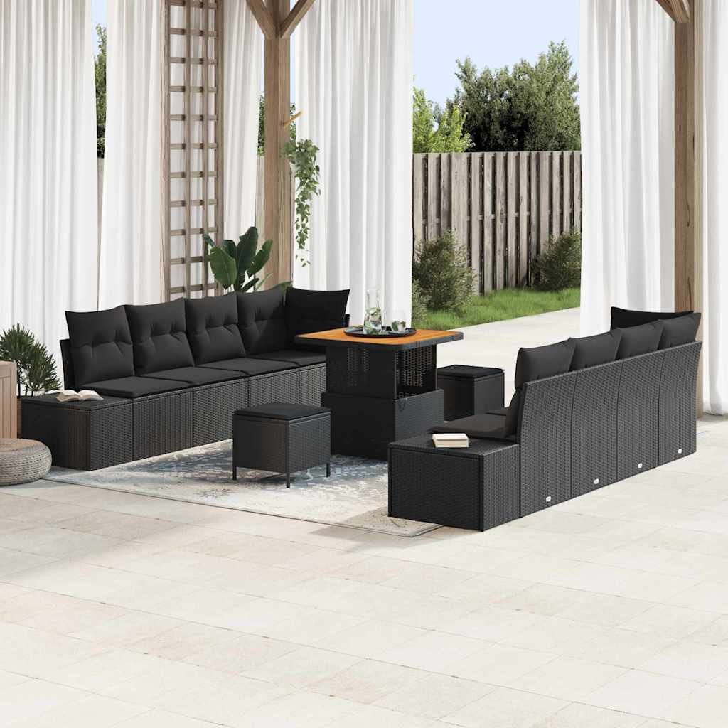 vidaXL Conjunto de sofás de jardín 11 uds. Negro ratán sintético