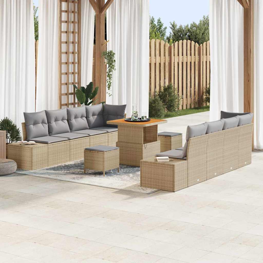 vidaXL Conjunto de sofás de jardín 11 uds. Beige ratán sintético