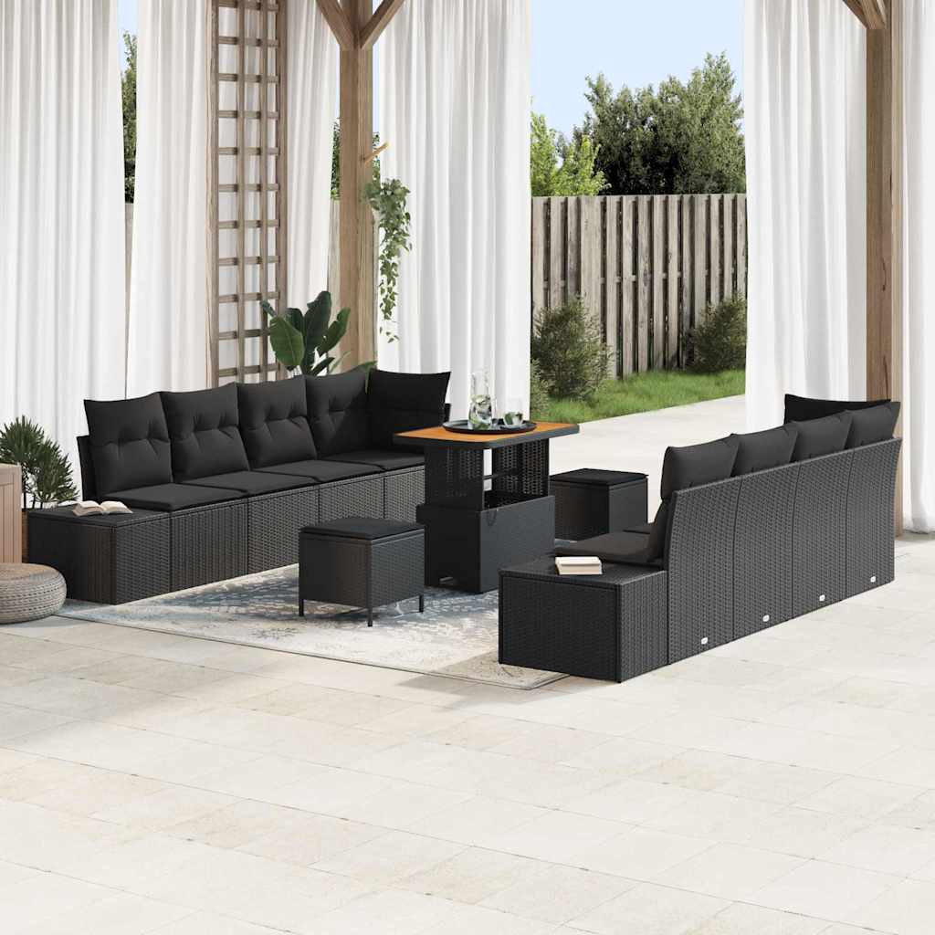 vidaXL Conjunto de sofás de jardín 11 uds. Negro ratán sintético