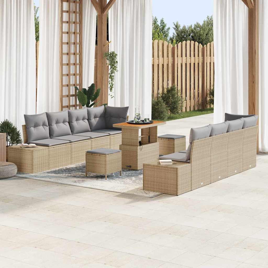 vidaXL Conjunto de sofás de jardín 11 uds. Beige ratán sintético
