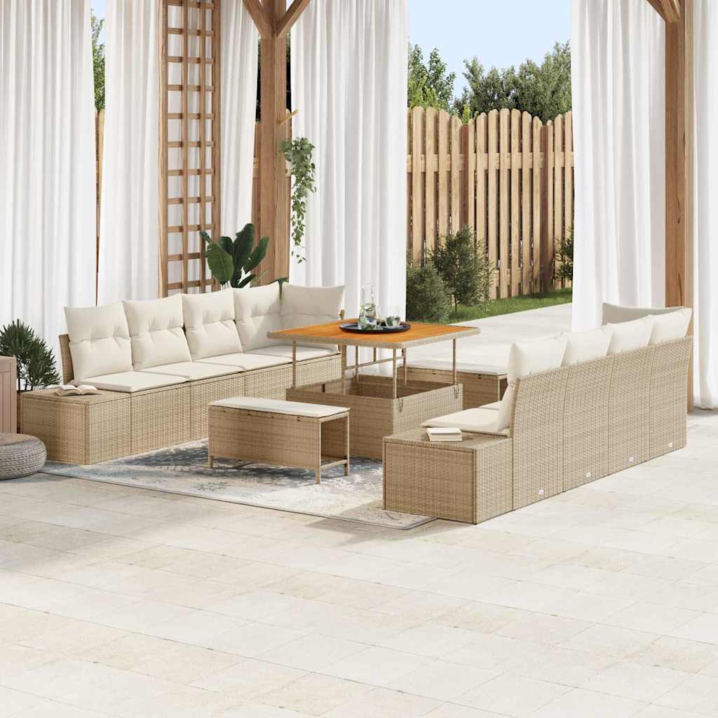 vidaXL Conjunto de sofás de jardín 11 uds. Beige ratán sintético