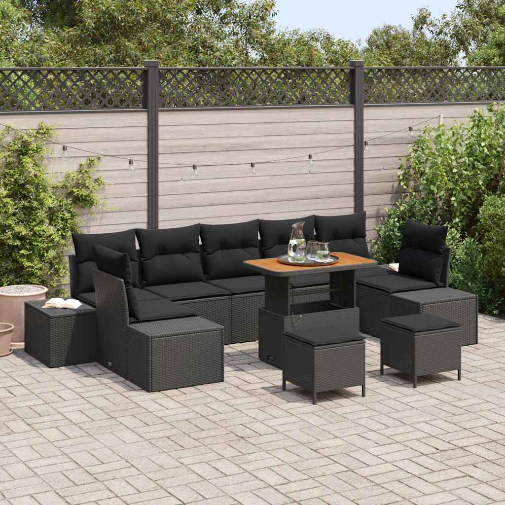 vidaXL Conjunto de sofás de jardín 10 uds. Negro ratán sintético