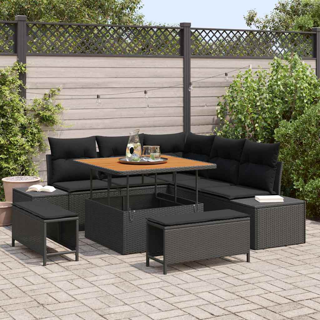 vidaXL Conjunto de sofás de jardín 8 uds. Negro ratán sintético