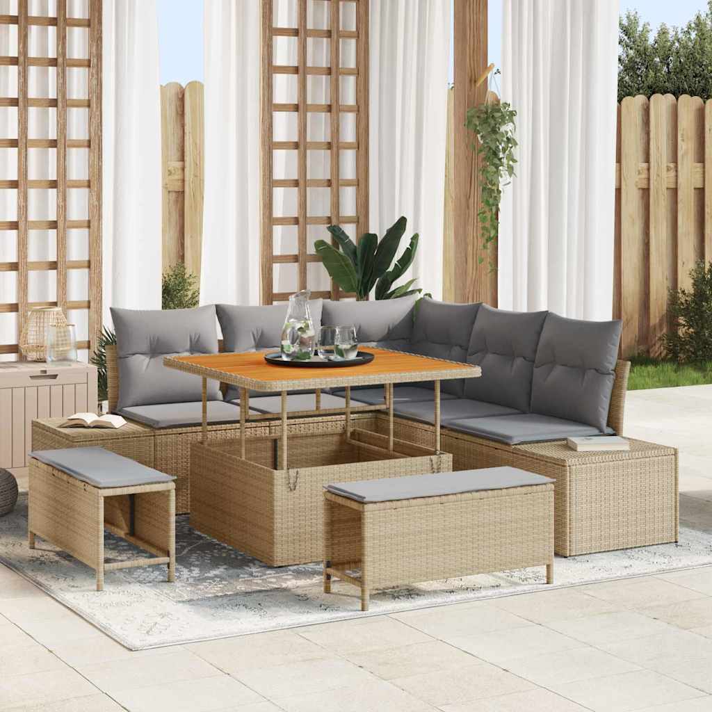 vidaXL Conjunto de sofás de jardín 8 uds. Beige ratán sintético